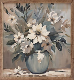 Blue And Tan Florals In Vase